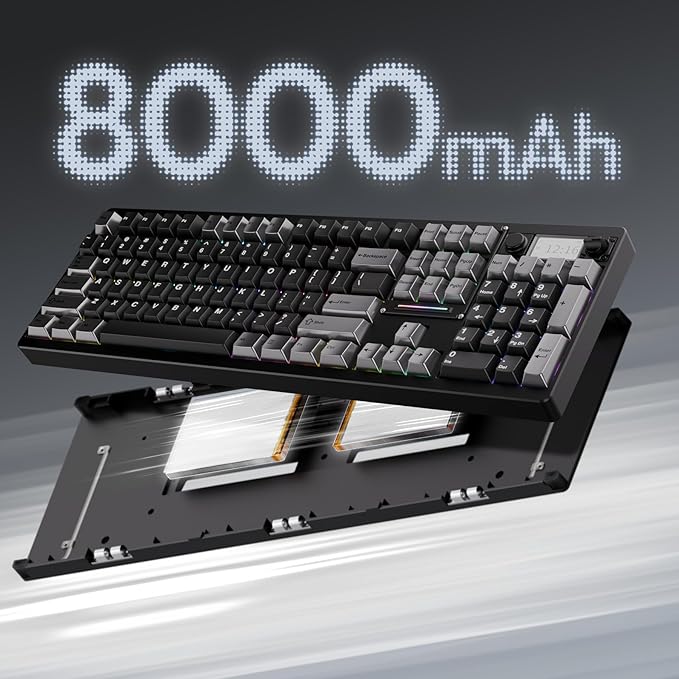 OOCTPK Wireless Mechanical Keyboard, Chilkey ND104 Gaming Keyboard with LCD Screen, 104% Hot Swappable Custom Keyboard with Knob, RGB Backlit, Bluetooth 5.4/2.4GHz/USB-C, Full-Aluminum, PC/Mac Support