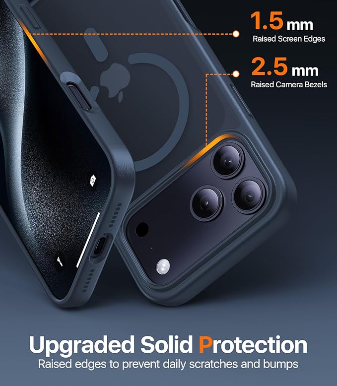 Magnetic for iPhone 17 Pro Max Case,[Anti-Slip][Compatible with MagSafe][Military Grade Drop Protection] Shockproof Protective Translucent Phone Case for iPhone 17 Pro Max Case,Midnight Blue
