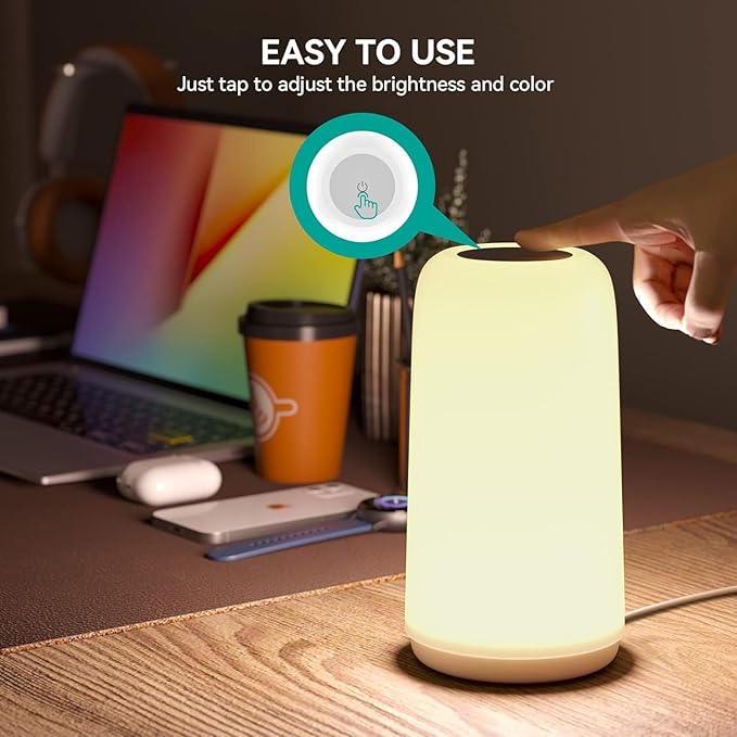 ROOTRO Touch Bedside Table Lamp, [Sleek Design & RGB Mode] 3 Way Dimmable Small Lamp for Bedroom, LED Lamp with Warm White Lights, Multi-Color Smart Nightstand Lamp for for Living Room Home Gifts