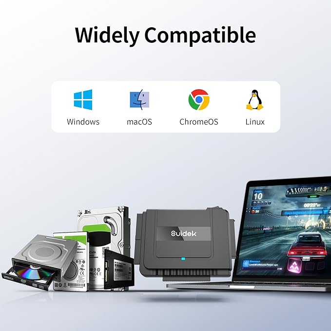SUIDEK USB 3.0 to IDE & SATA Adapter, External Hard Drive Converter Kit for 2.5"/3.5" HDD/SSD, IDE to USB C, Includes 12V/2A Power Adapter, Plug & Play for Windows/Mac/Linux
