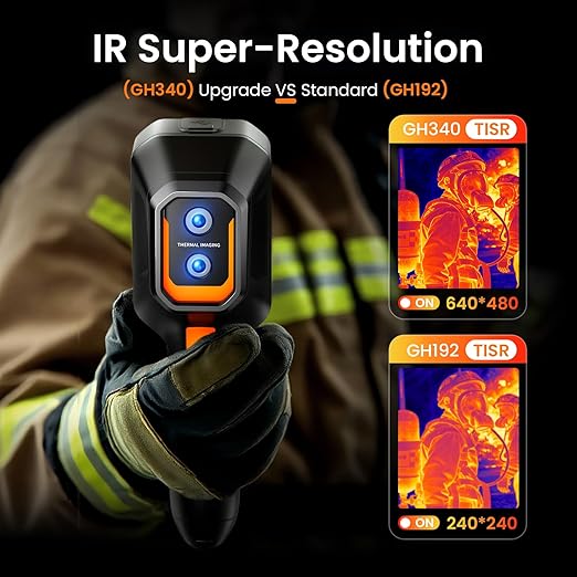 GH192 Thermal Imaging Camera 240X240 Super IR Resolution with 2MP Visual Camera and Fusion Imaging, 25Hz Handheld Thermal Imager with Alarm for Mechanical Maintenance Home HVAC Electrical Inspection
