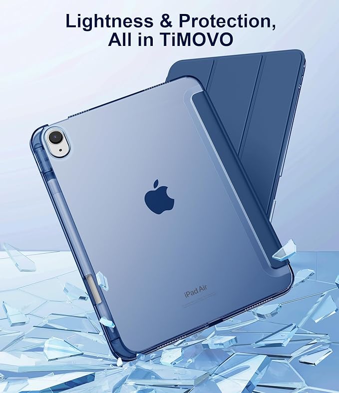 TiMOVO Case for iPad Air 11 Inch M4 2026/M3 2025/M2 2024, iPad Air 5th Generation 2022/4th Gen 2020 10.9 Inch with Pencil Holder, Stand Cover with Translucent Back, Auto Wake/Sleep, Navy Blue