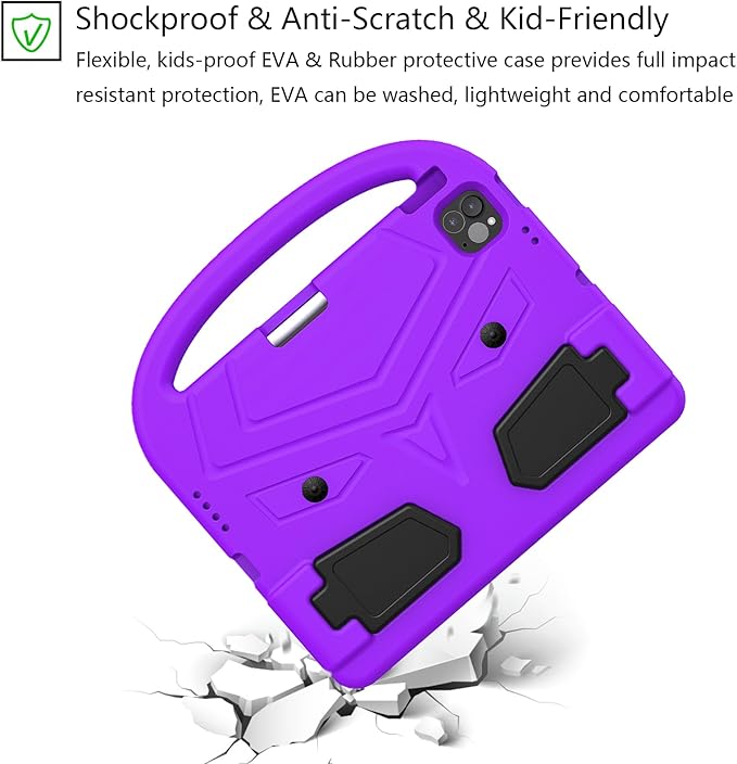 Kids Case for Apple iPad Air 11-inch M3 (2025) /M2 (2024) with Pencil Holder/Handle/Kickstand Lightweight Soft EVA Foam Shockproof Stand Tablet Cover for iPad Air 11" M3/M2, Purple Bird