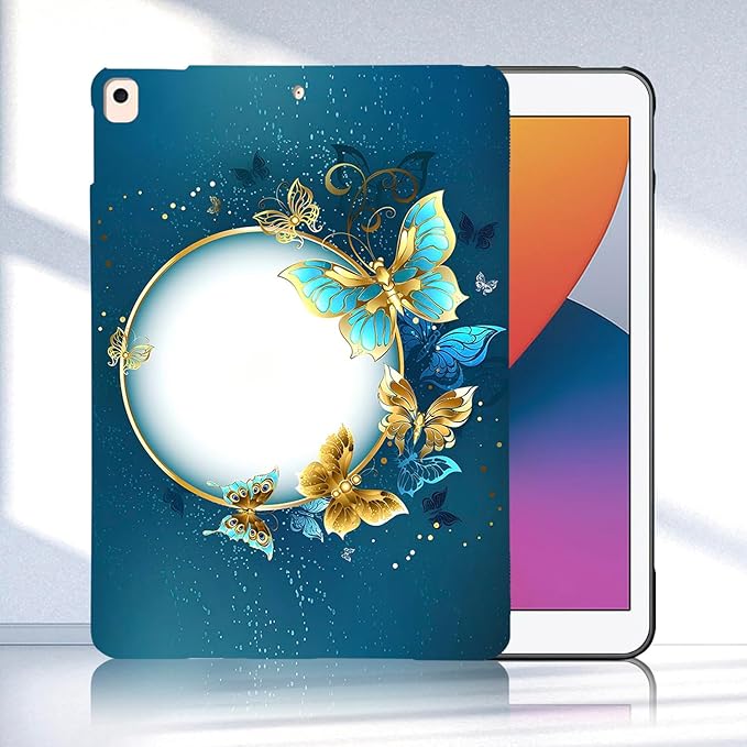 Dteck for iPad Air 3rd Generation Case 2019, iPad Pro 2017 Case 10.5-Inch, Soft Silicone Basic Tablet Case, Slim Fit Ultra Thin Lightweight Back Cover Case, Cute Cartoon TPU Case, Gold Blue Butterfly