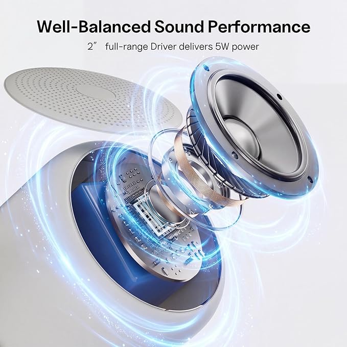 Bobtot Portable Bluetooth Speakers with Strap Easy to Carry, Wireless Waterproof Mini Speaker with Loud Stereo Sound, 20 Hours Playtime, Rechargeable Battery, Built-in Microphone, Light Gray