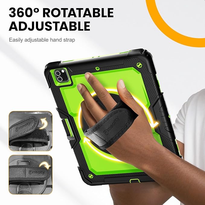 Timecity for iPad Pro 12.9 Case 6th/5th/4th/3rd Gen, 360° Rotating Stand, Pencil Holder & Wireless Charging, Shockproof with Screen Protector & Shoulder Strap - for Designers & Professionals - Green