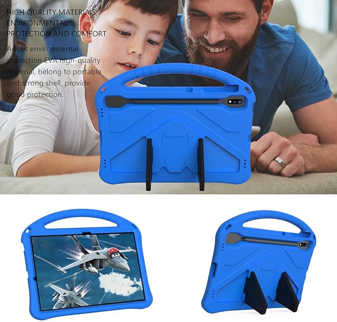 Kids Case for Samsung Galaxy Tab S10+/S9+/S8+/S7 FE/S7+/S9 FE+ 12.4", Techcircle Light Weight Shock Proof EVA Foam Handle Rugged Stand Protective Case for Galaxy Tab S9 FE Plus/S10 Plus 2024, Blue