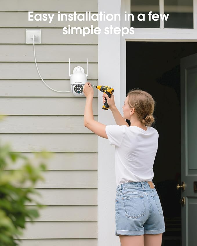 ARCCTV 2K Security Camera Outdoor, 2.4G/5G WiFi 24/7 Recording Security Camera, 360° PTZ Auto Tracking, Motion Tracking, Full Color Night Vision, Waterproof