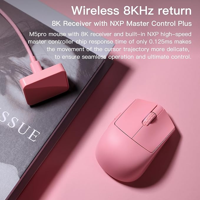 Darmoshark M5PRO Mini Wireless Gaming Mouse,Tri-Mode 8K/Bluetooth Mouse Up to 30000DPI,PAW3950 Optical Sensor Lightweight 38g,5 programmable Button,Computer Mouse for Laptop,PC,Mac-Red