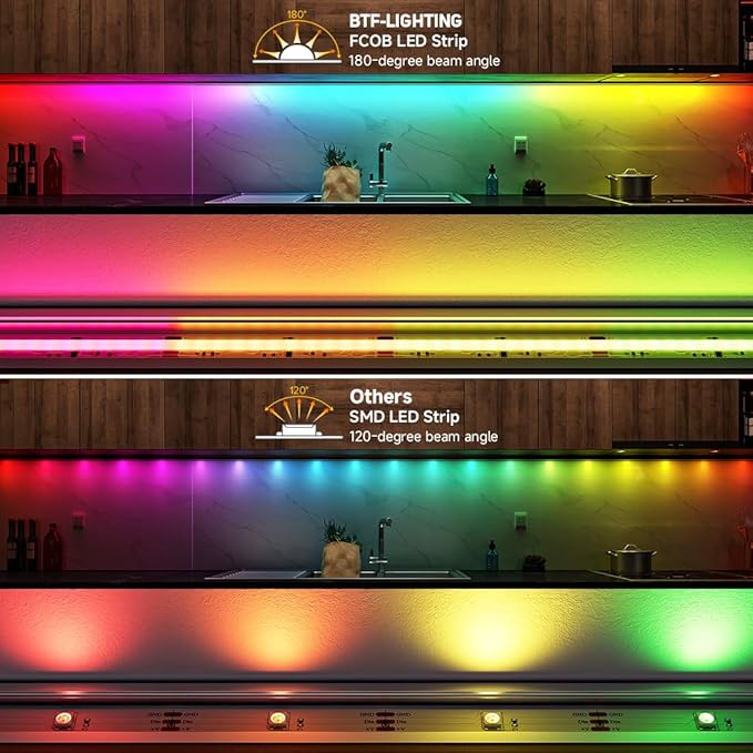 BTF-LIGHTING FCOB IP66 WS2811 IC RGB COB LED Strip 16.4FT DC24V 576LED/m Flexible High Density Color Chasing Uniform Light 16IC/m 10mm Width for Indoor Lighting Project(No Adapter or Controller)