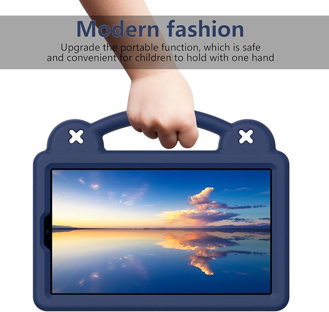 AKABEILA Compatible with Lenovo Tab One 2025 8.7 inch Tablet Case, Kids Friendly Universal Lightweight Shockproof Protective Case with Shoulder Strap & Stand Handle Navy Blue