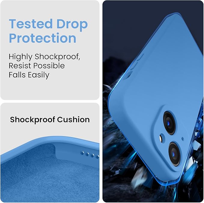 FireNova Designed for iPhone 14 Case, Silicone Upgraded [Camera Protection] Phone Case with [2 Screen Protectors], Soft Anti-Scratch Microfiber Lining Inside, 6.1 inch, Blue