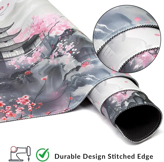 Large Gaming Mouse Pad with Coaster, Desk Matt for Desktop, Desk Pad, Mouse Pads Mat, Stitched Edges Big Extended Mousepad for Computer Keyboard Laptop Office Decor, 31.5'' x15.6''-Japanese Anime