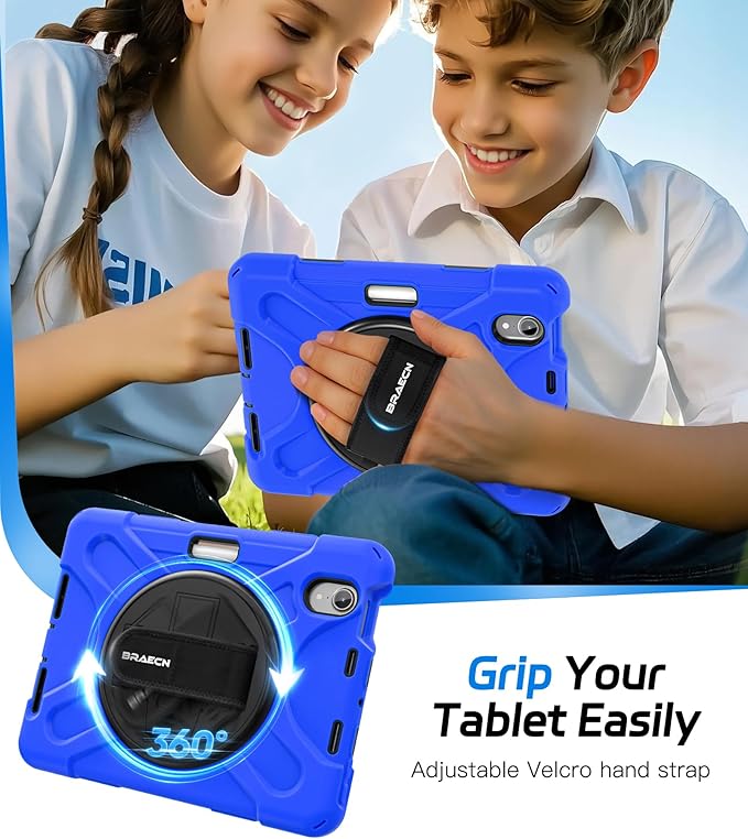 BRAECNstock Case for Apple iPad mini 7 (A17 Pro) 2024/ Mini 6 8.3" with Screen Protector, Pencil Holder, [360 Rotating Hand Strap] &Stand, Shockproof Protective iPad mini 7th/6th Gen Kids Case, Blue