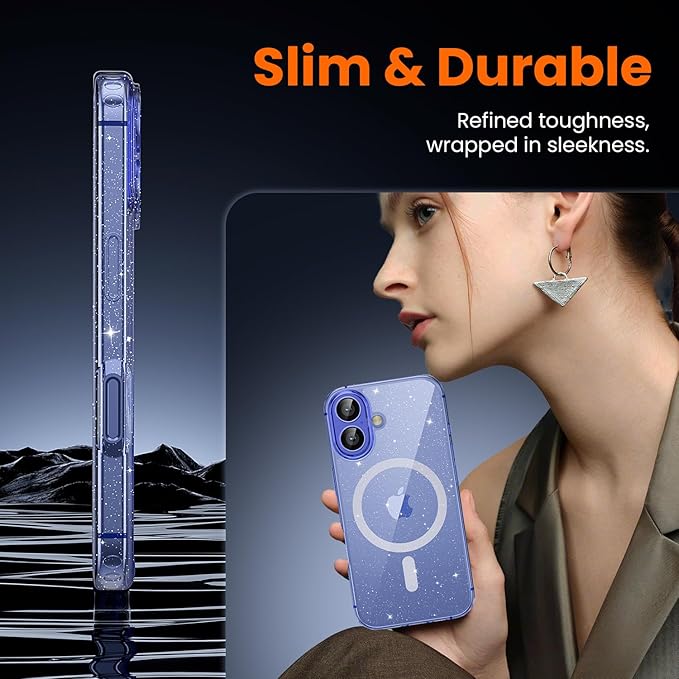 toushion 3 in 1 for iPhone 16 Plus Case Clear Glitter | with MagSafe,Screen Protector *1 & Camera Lens Protector*1, Military-Grade Protection
