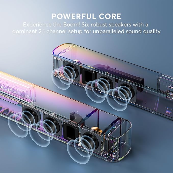 GEOYEAO Soundbar, 2.1 Speaker with Dolby Atmos, 190W Six Speakers 37 inch Sound Bars for TV, Bluetooth & HDMI-ARC Surround Sound System with HDMI-ARC/Optical/AUX/Bluetooth Connection
