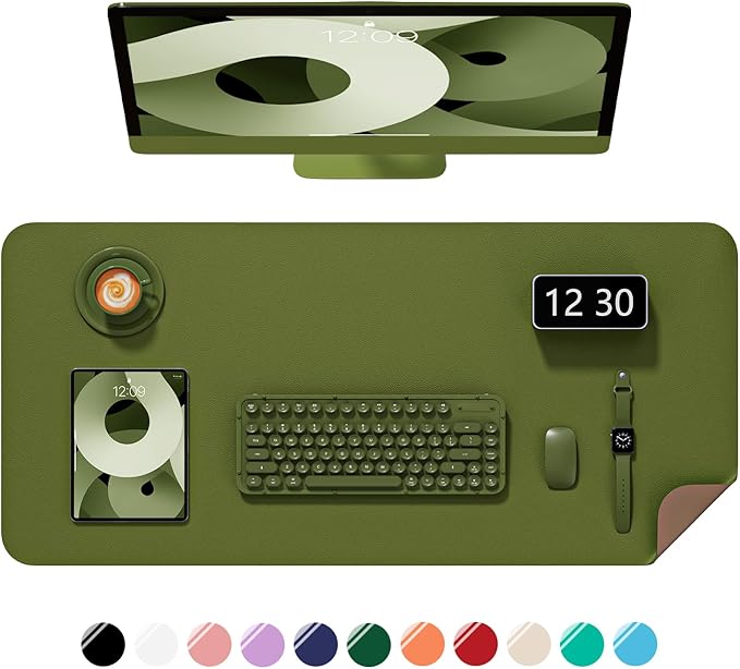 Desk Pad, 23.6" x 13.8" PU Leather Non-Slip Desk Mat Large Mouse Pad for Desktop, Waterproof Laptop Computer Writing Mat for Office, Home, Work, Gaming, Grass Green