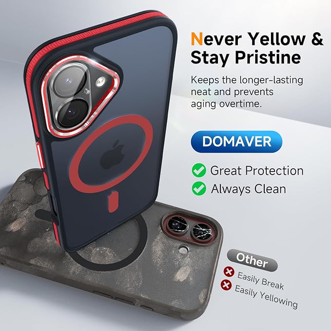 Magnetic 3 in 1 for iPhone 17 Case, [Omni-Directional Protection] with 1x Screen Protector + 1x Camera Cover, [Seamless Work with Magsafe] Translucent Protective Silm Phone Case for iPhone 17 Red
