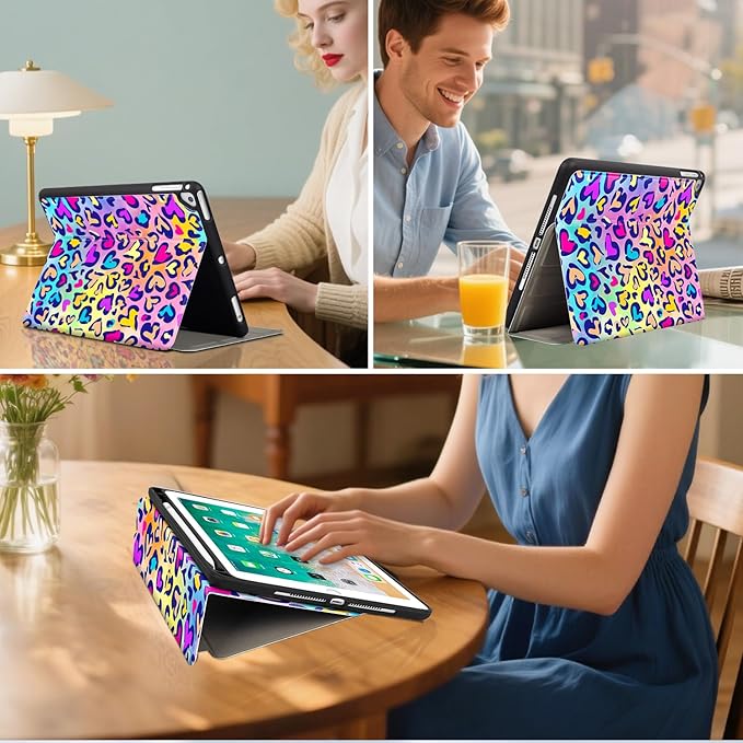 for iPad Air 2/1 Case 2014/2013, for iPad 5Th/6Th Generation Case 2017/2018, Slim fit iPad Cases 5th/6Th Generation 9.7-inch, 4 Viewing Angles & Typing Stand & Pencil Holder, Love Leopard