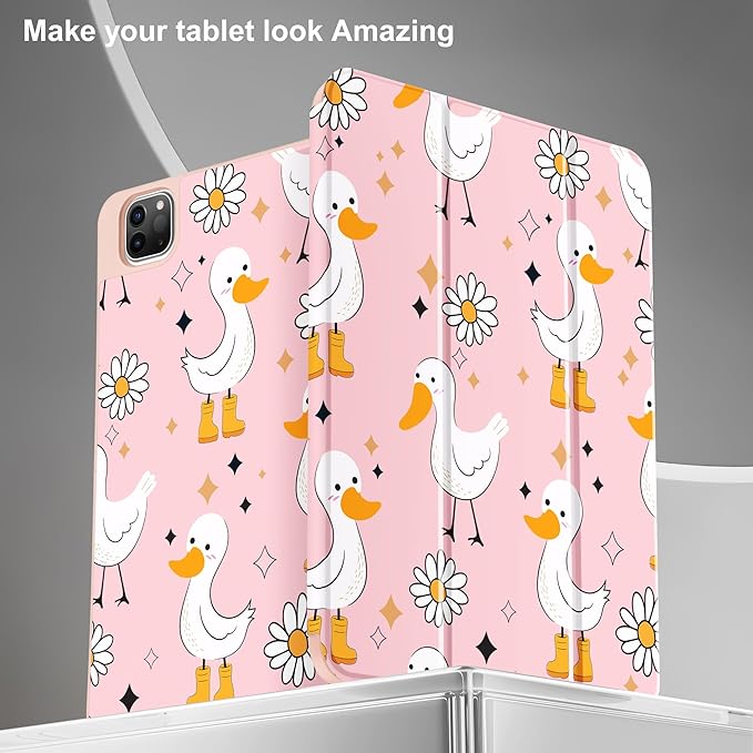 May Chen for iPad Pro M2 12.9 inch Case 6th/5th/4th/3rd Generation 2022 2021 2020 2018, Trifold Stand with Auto Wake/Sleep Soft TPU Protective Stand Back Cover, Daisy Ducks
