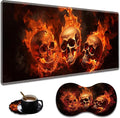 Extended Non-Slip Mouse Pad + Mouse Wrist Rest + Lace-Shaped Coaster Set, Ergonomic Design, Suitable for Desk and Home Gaming Table Mat, Fire Skulls