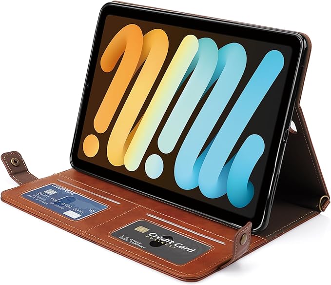 Handbag Case for iPad mini 7 2024 8.3" / Mini 6 2021, Techcircle Folio Stand PU Leather Crossbody iPad mini Cover with Hand Strap+Shoulder Strap, Multi-Card Slots Envelope Pocket Wallet Case, Coffee