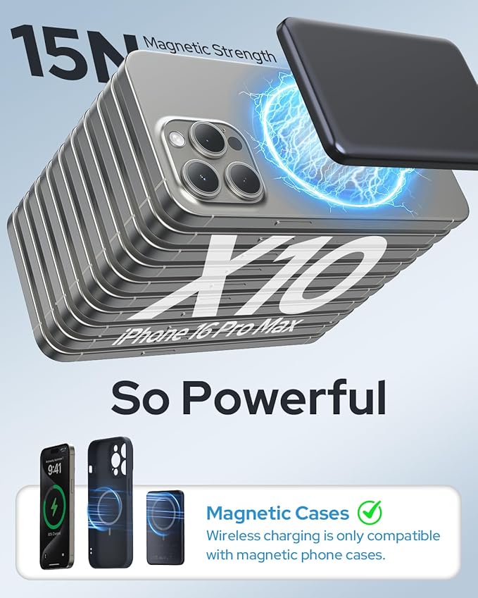 for Magsafe Portable Charger,5000mAh Slim Wireless Magnetic Power Bank with USB C Charging,Travel Essential for Magsafe Battery Pack Compatible with iPhone 17/16/15/14/13/12 Series,Graphite Gray