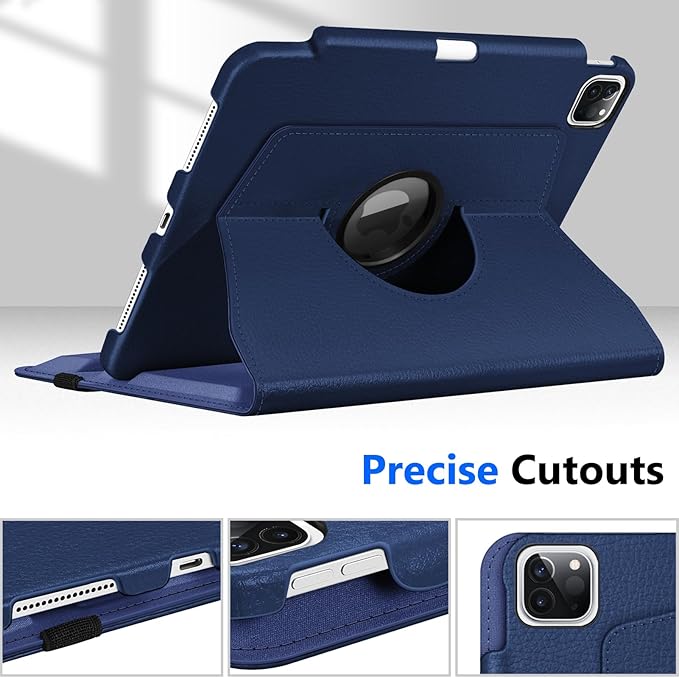 Fintie Rotating Case for iPad Pro 11-inch (4th / 3rd Generation) 2022/2021-360 Degree Swiveling Stand Cover w/Pencil Holder, Auto Sleep/Wake, Also Fit iPad Pro 11" 2nd/1st Gen, Navy