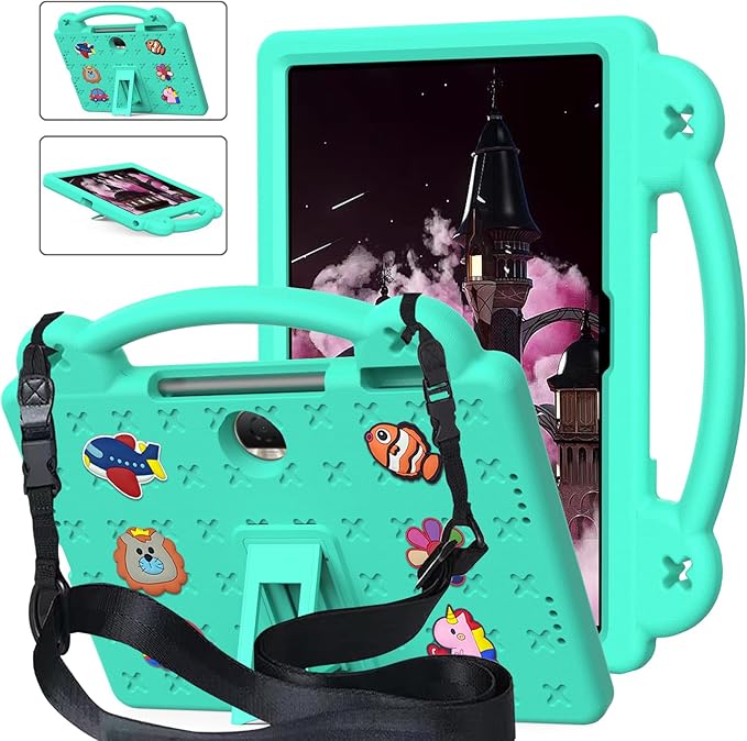 AKABEILA Compatible with Honor Pad 9 2023 12.1 inch Tablet Case, Kids Friendly Universal Lightweight Shockproof Protective Case with Shoulder Strap & Stand Handle Mint Green