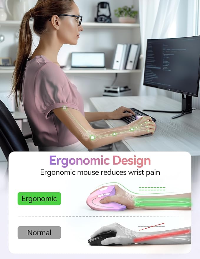 TECKNET Ergonomic Mouse, Wireless Rechargeable Vertical Mouse for Carpal Tunnel Right Hand, 4800 DPI 5 Adjustable Levels 2.4GHz with USB-A Receiver, Silent Click, for Laptop, PC, MacBook, Desktop