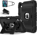 Kids Friendly Case for Apple iPad mini 7 A17 Pro 2024/iPad Mini 6 2021 8.3 Inch 7th/6th Gen Case with Pencil Holder & Shoulder Strap, Shockproof Kickstand Hard Shell Protective Cover,Black