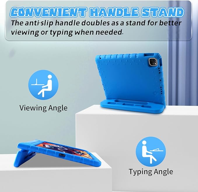 for 2024 iPad Pro 11 inch Case M4 with Pencil Holder, Anti-Slip Handle, Super Protection EVA Kids Proof New Cute Cover for iPad Pro 11-inch (M4) 5th Generation, Blue