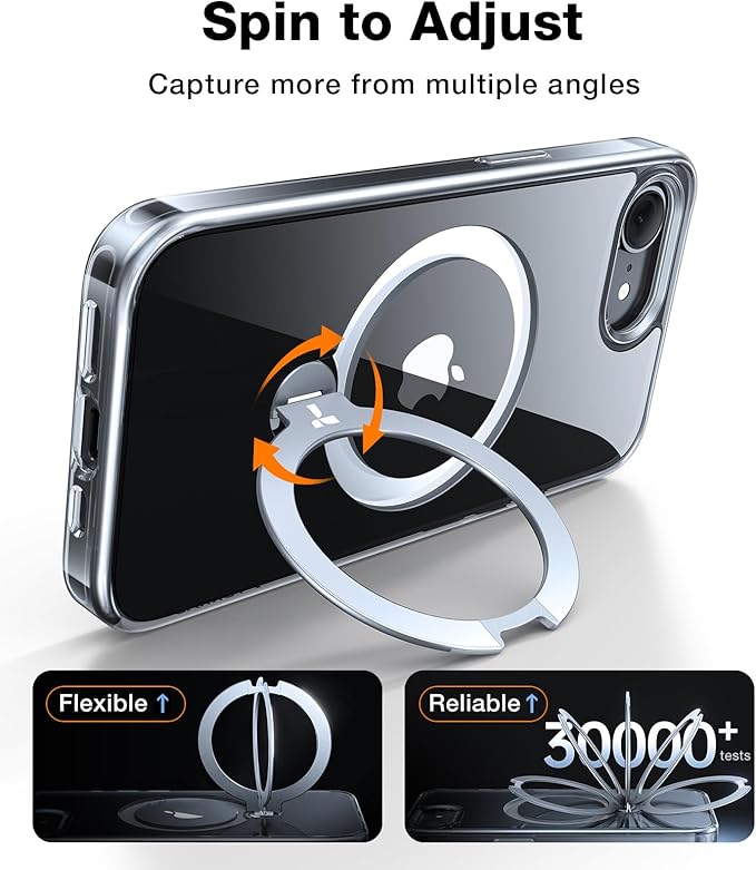 TORRAS 360 Spin for iPhone 17e Case & iPhone 16e case with Stand, Fit for MagSafe, 4X Military-Grade Protective, Stand Phone Case for iPhone 17e Case, Ring Holder Slim Cover, Crystal Clear 6.1''
