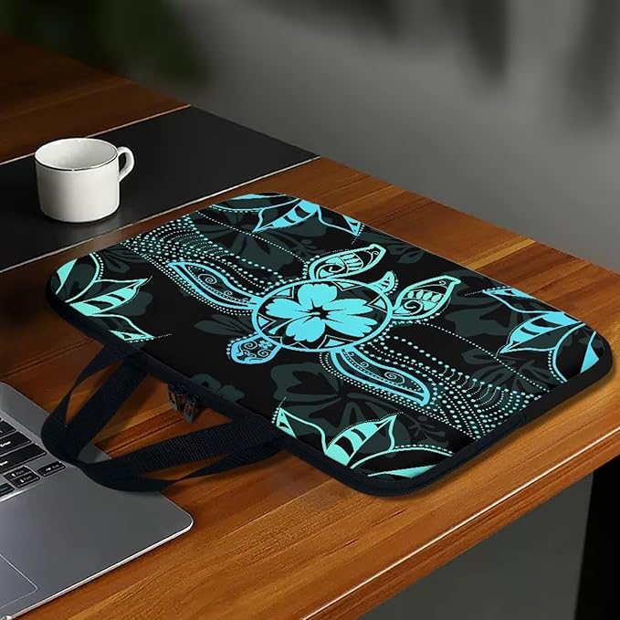 Polynesian Tribal Laptop Sleeve Case 17 Inch Laptop Cover Protective Case Portable Computer Carrying Bag Compatible with 10-17 Inch Shockproof Padded Laptop Case, Black & Green