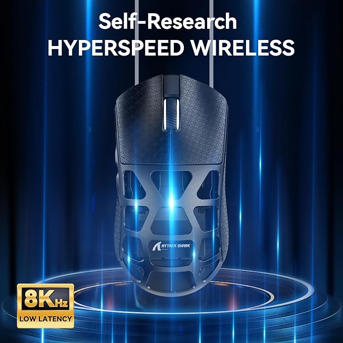 ATTACK SHARK R3 46g Superlight Magnesium Alloy Wireless Gaming Mouse, BT/2.4G/Wired Computer Mouse, 8KHz Polling Rate, PAW3395 26K DPI Sensor Programmable Mice Griptape for PC/Laptop/Mac (Black)