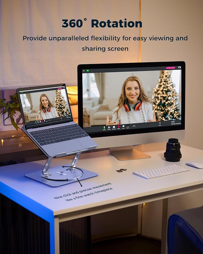 Aoviho 360° Rotating Laptop Stand for Desk | Adjustable, Foldable, Portable Aluminum Ergonomic Riser | Compatible with MacBook, Dell, HP & All Laptops 10-16 inch | Silver