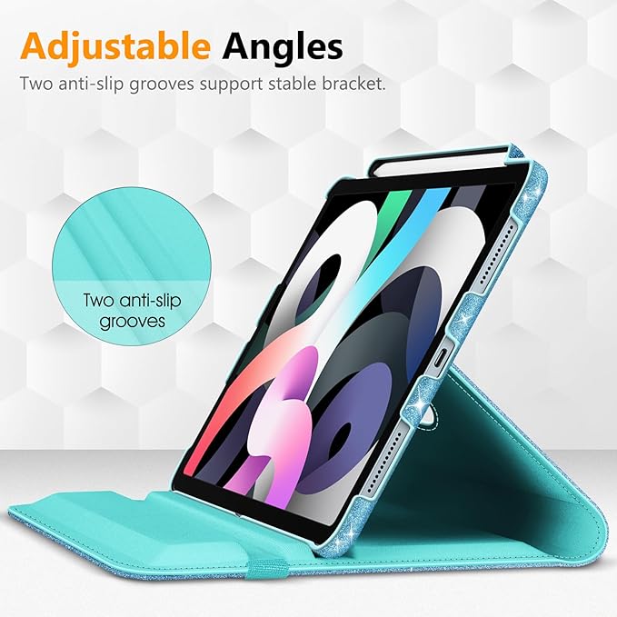 Fintie Rotating Case for iPad Air 11-inch M4/M3/M2 (2026/2025/2024), iPad Air 5th (2022) / 4th Generation 10.9 Inch - 360 Degree Rotating Protective Stand Cover with Pencil Holder, Glittering Blue