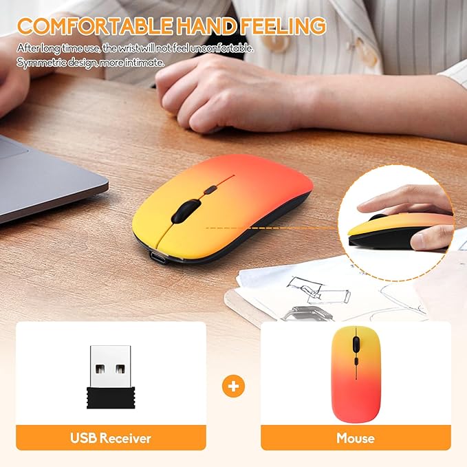 Wireless Bluetooth Mouse,LED Dual Mode Rechargeable Silent Slim Laptop Mouse,Portable(BT5.2+USB Receiver) Dual Mode Computer Mice,for Laptop,Desktop Computer,ipad Tablet,Phone,Mac(Rosy glow red)