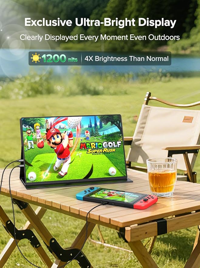 Newsoul 4K Portable Monitor 1200Nits Ultra Bright 16'' Laptop Monitor 2000:1 Contrast Fast IPS Matte Screen with USB-C HDMI VESA, Slim External Screen for Laptop/Phone/Game Console/Office/Travel