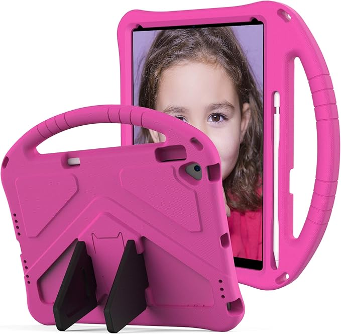 Kids Case for iPad 9th/8th/7th Gen & iPad Air 3rd Gen 10.5" & iPad Pro 10.5 Case, Techcircle Shockproof EVA Foam Rugged Handle Stand Anti-Slip Grip Lightweight Protective Case w/Pencil Holder, Rose