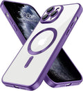Hython Magnetic Clear for iPhone 11 Pro Max Case with Camera Lens Protector [Compatible with MagSafe] Plating Edge Slim Soft TPU Cover Protective Phone Case for iPhone 11 Pro Max 6.5", Matte Purple