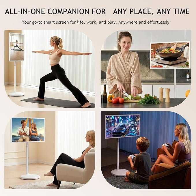 21.5"/24"/27"/32" UHD 1080P/4K Smart Portable TV, 8 GB RAM+128GB, Android 13, Portable Touch Screen Monitor, Larger Battery Up to 6-8hr, Full Swivel Rotation, Remote Control 24"