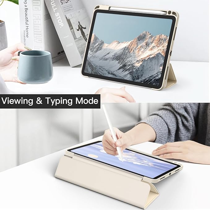 JETech Case ONLY for iPad Air 11-Inch M4/M3/M2 (2026/2025/2024), iPad Air 5/4 (2022/2020 5th/4th) with Pencil Holder, Clear Transparent Back Slim Stand Shockproof Tablet Cover (Starlight)