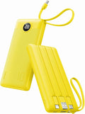 VRURC Portable Charger with Built-in Cables, USB C Portable Phone Charger 10000mAh, Lightweight Power Bank with 5 Output 2 Input Compatible with iPhone 17 16 15 13,Samsung,Android etc-Yellow(1 Pack)