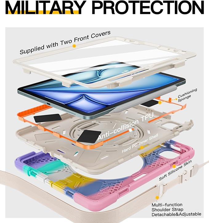 BRAECN Case for iPad Air 11 inch 2026(M4) 2025(M3) 2024(M2),iPad Pro 11 inch(4th/3rd/2nd/1st)& Air 10.9"(5th/4th) Protective with Pencil Holder Screen Protector 360°Rotating Stand Handle Full Body