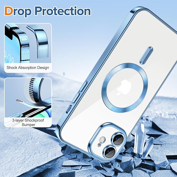 Hython Magnetic Clear for iPhone 11 Case with Camera Lens Protector [Compatible with MagSafe] Luxury Plating Edge Slim Soft TPU Cover Protective Phone Case for iPhone 11 6.1", Light Blue