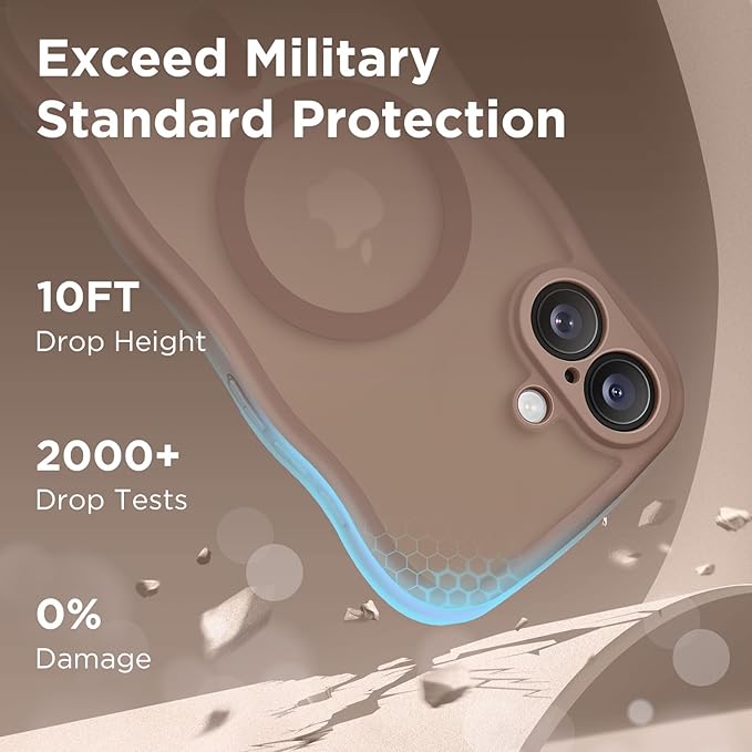 CAPRARO for iPhone 16 Case for Women Girls, Upgraded [Full Camera Protection] [Compatible with MagSafe] Cute Wave Translucent Matte Phone Case for iPhone 16, Brown