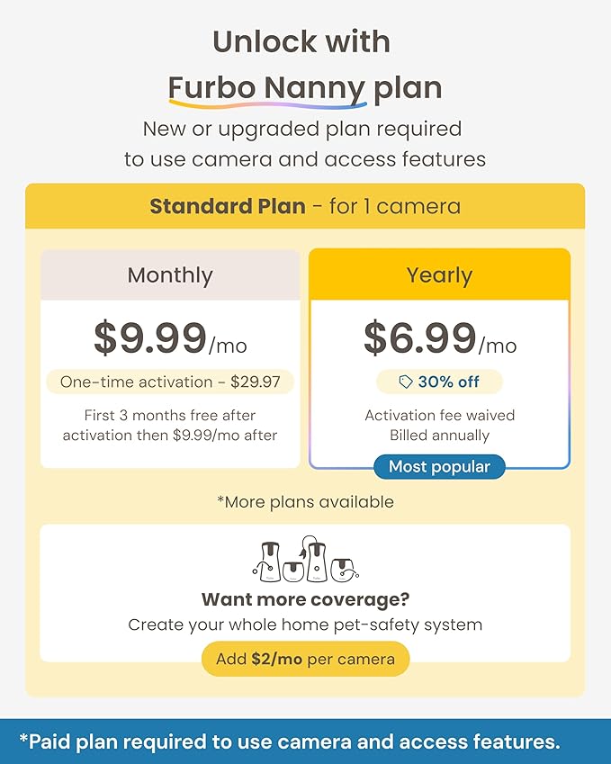 Furbo Mini Pet Camera [Subscription Required] Unlock Camera w/Paid Plan: Home Security with Dog & Cat Safety Alerts, 2-Way Audio, Mountable Smart Cam (Low Risk, 3mo Min. Cancel Anytime)