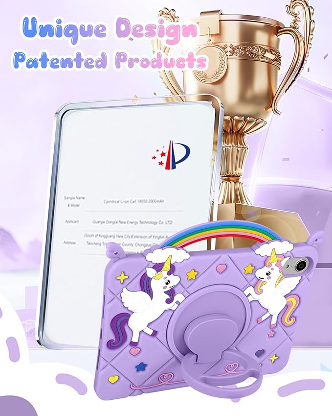 Uppuppy for iPad mini 7 A17 Pro Case 2024/ Mini 6 Case 8.3 Inch 2021 - Cute Girls Kawaii Cover Girly Teen with Rotating Stand & Strap Purple Soft Silicone Cases for iPad mini 7th/6th Generation Cases