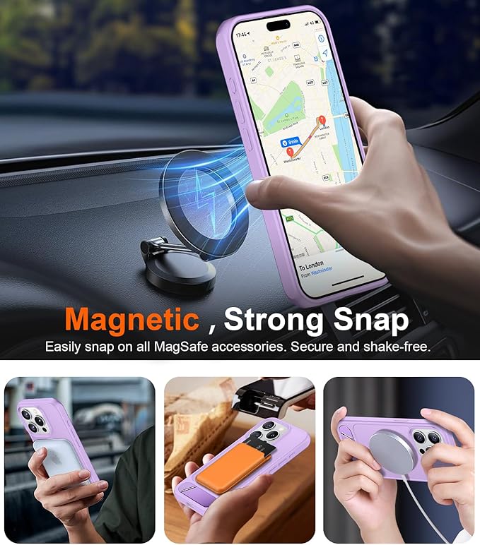 Magnetic Compatible with iPhone 15 Pro Case, [Built-in Invisible Kickstand][Compatible with MagSafe][Military Grade Shockproof] Slim Translucent Matte Phone Case for iPhone 15 Pro 6.1"